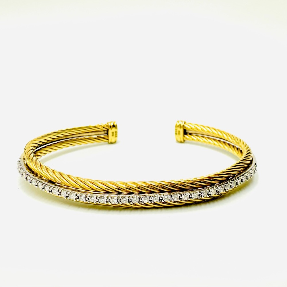 David Yurman 18k Gold Bangle with Natural Diamonds
